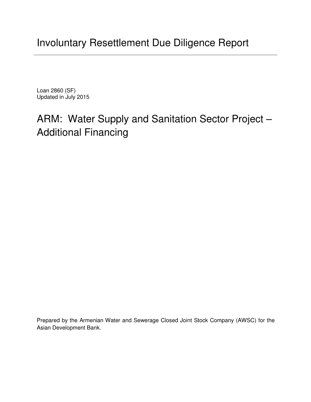 Water Supply and Sanitation Sector Project – Additional Financing