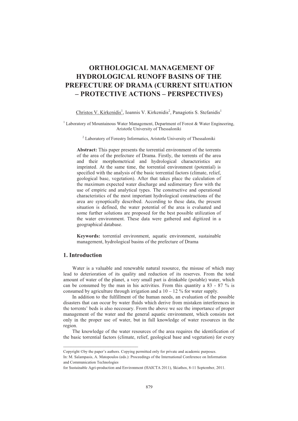 Orhtological Management of Hydrological Runoff Basins of The