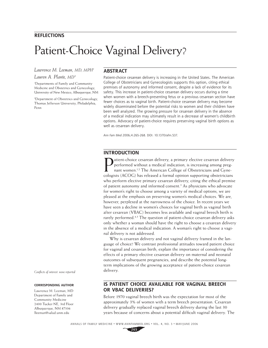 Patient-Choice Vaginal Delivery?