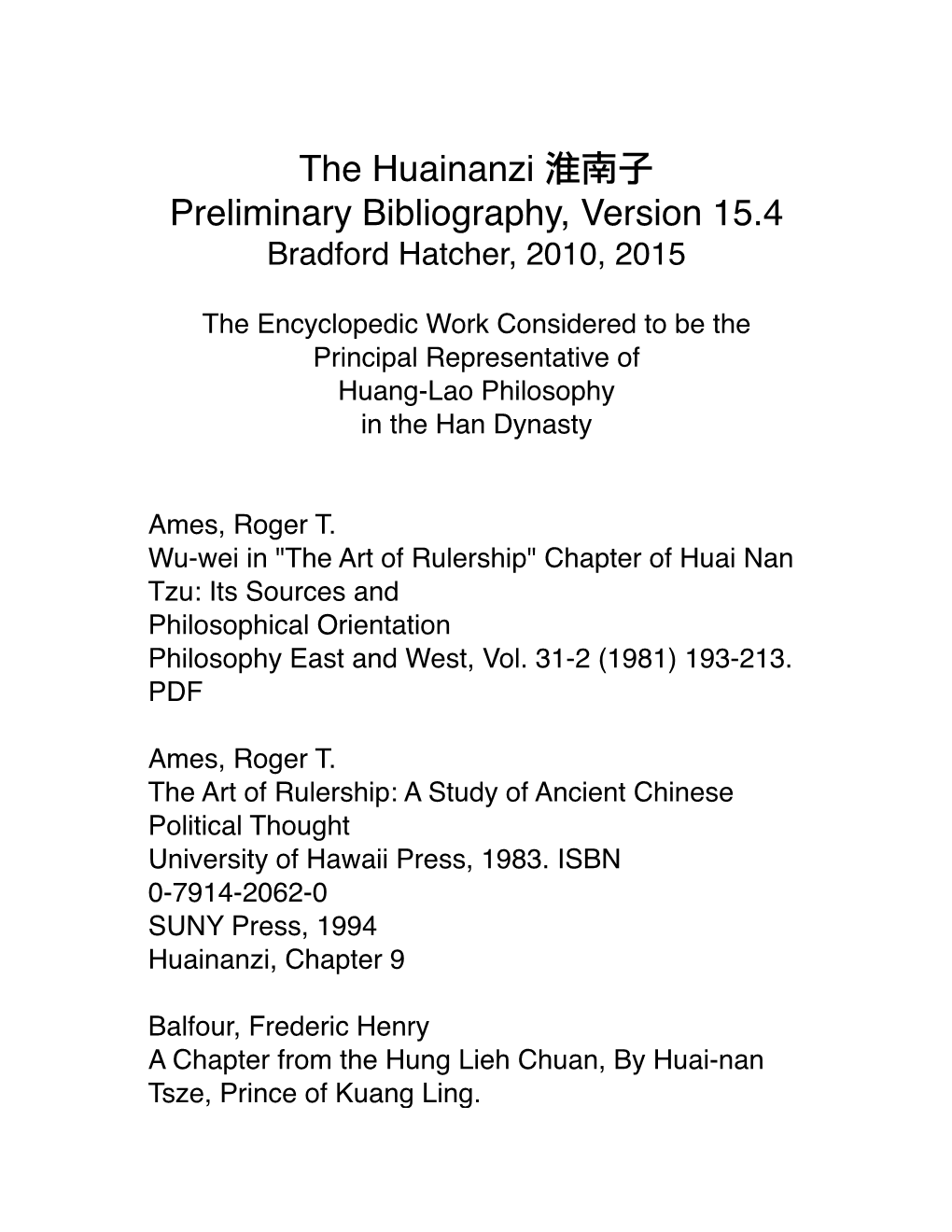 A Huainanzi Bibliography