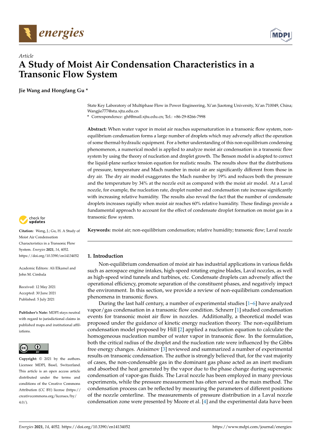A Study of Moist Air Condensation Characteristics in a Transonic Flow System