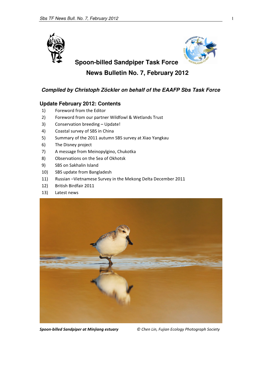 Spoon-Billed Sandpiper Task Force News Bulletin No. 7, February 2012