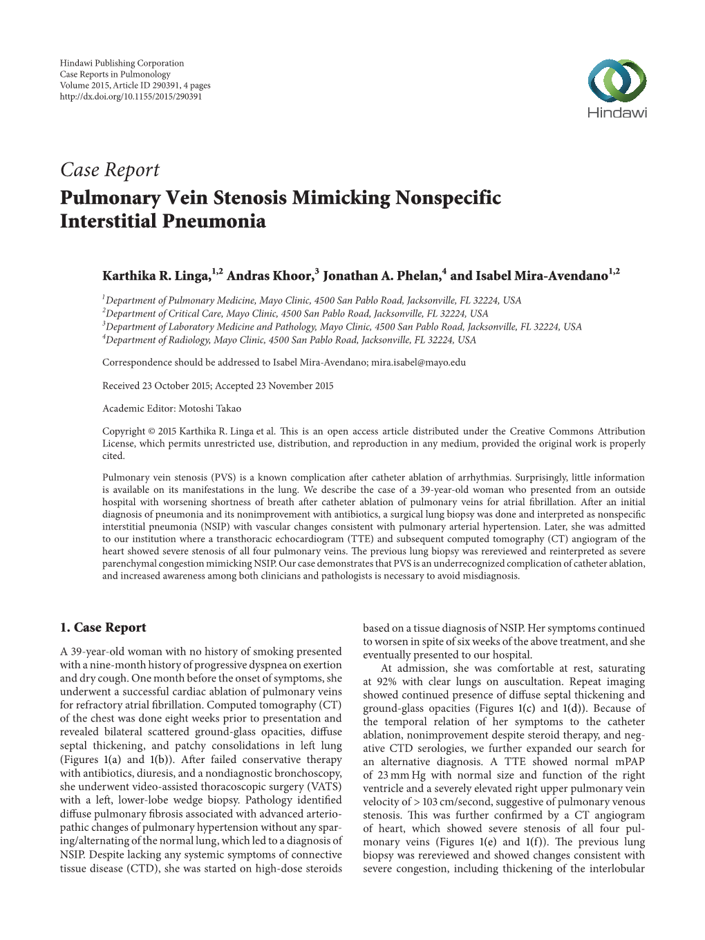 Pulmonary Vein Stenosis Mimicking Nonspecific Interstitial Pneumonia