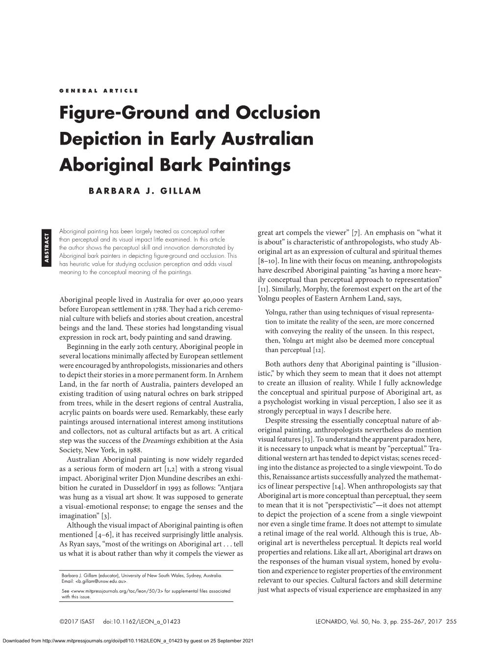 Figure-Ground and Occlusion Depiction in Early Australian Aboriginal Bark Paintings