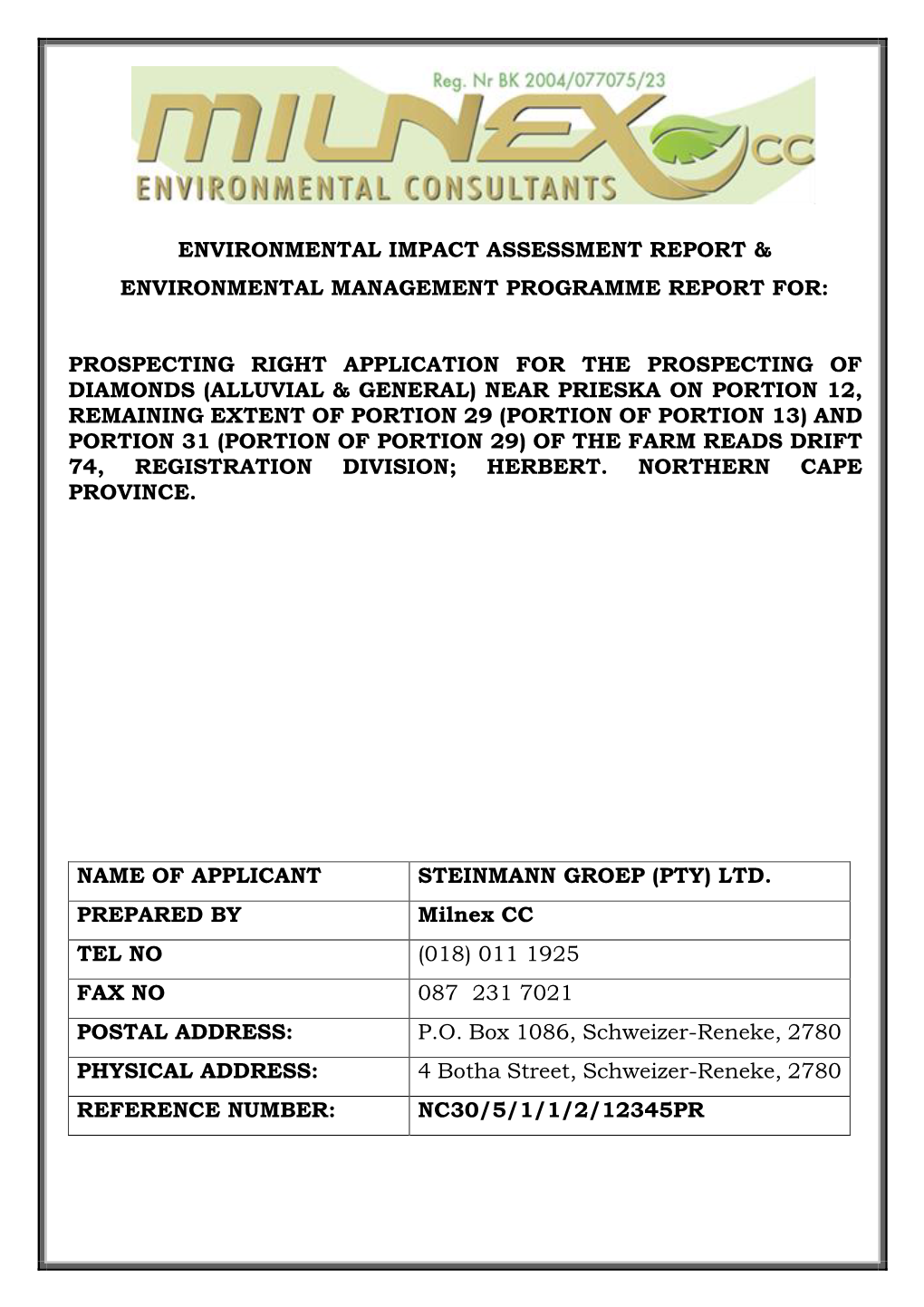 Environmental Impact Assessment Report & Environmental Management Programme Report For