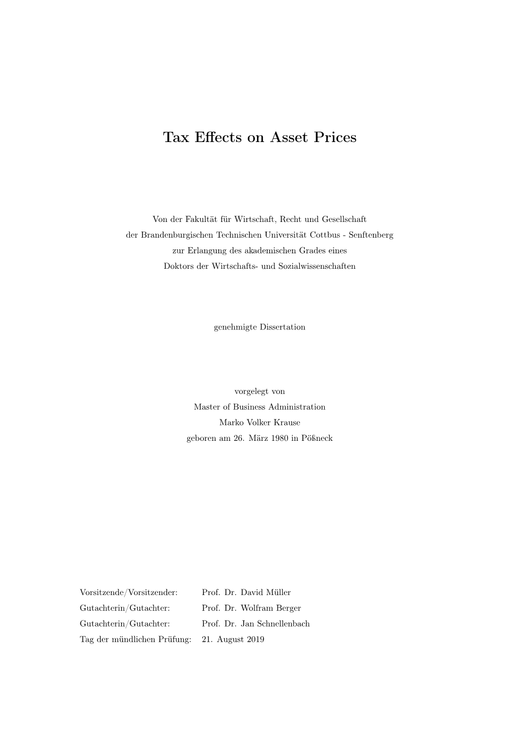 Tax Effects on Asset Prices