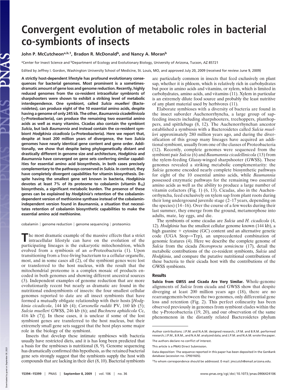 Convergent Evolution of Metabolic Roles in Bacterial Co-Symbionts of Insects