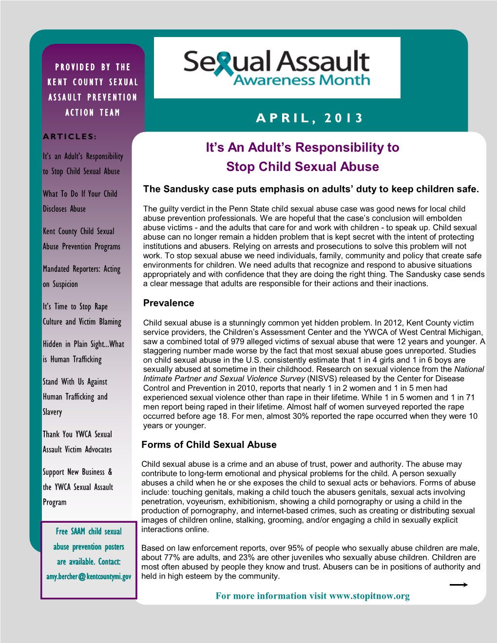 Sexual Assualt Awareness Month Report 2013
