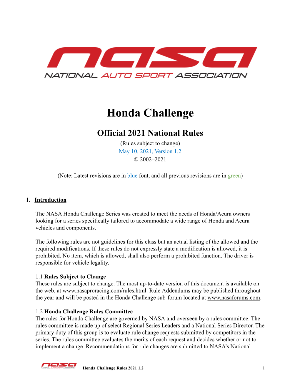 2021 Honda Challenge Rules