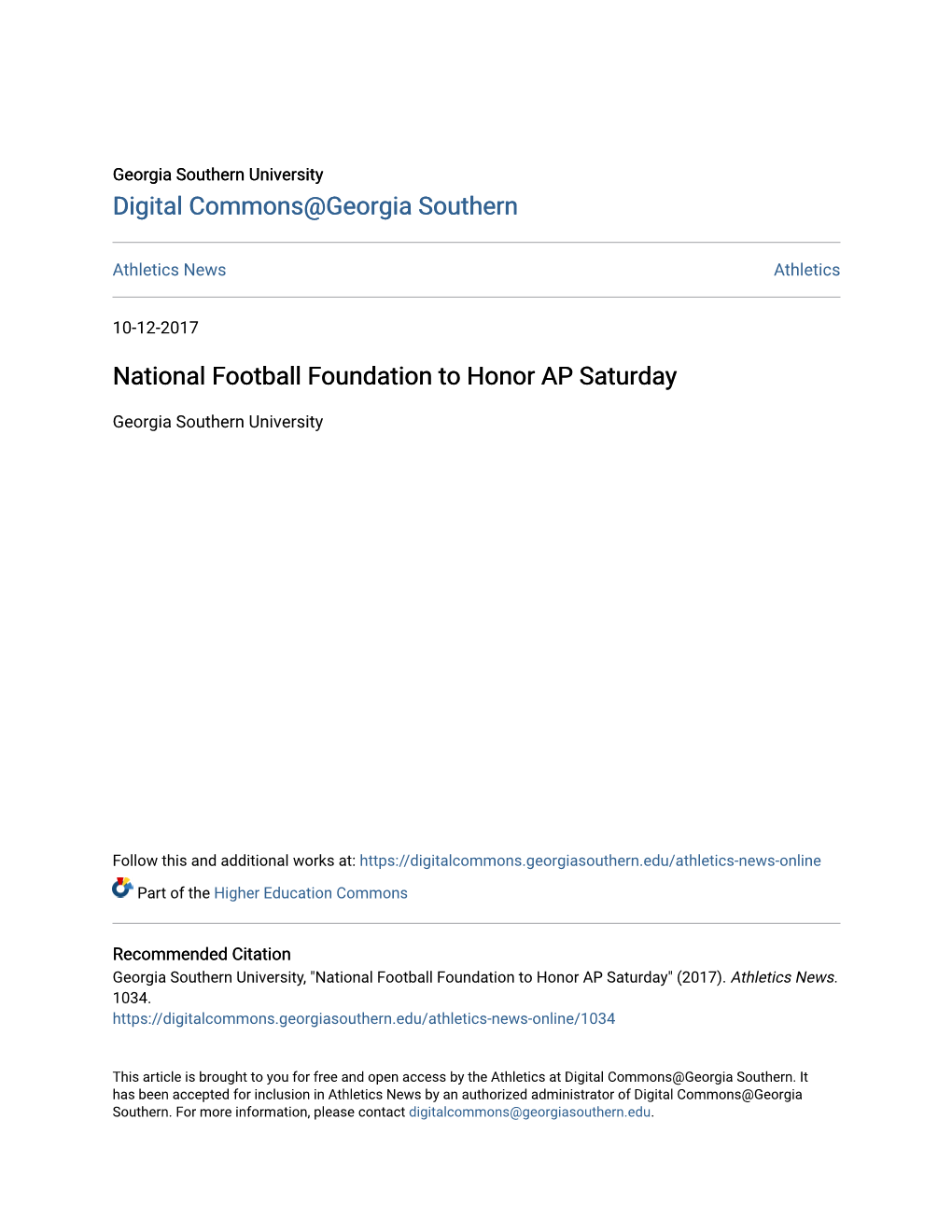National Football Foundation to Honor AP Saturday