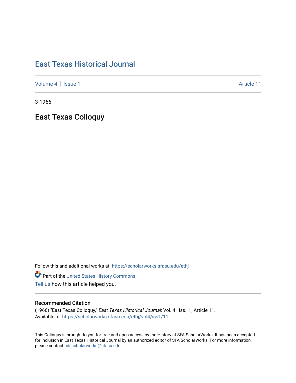 East Texas Colloquy