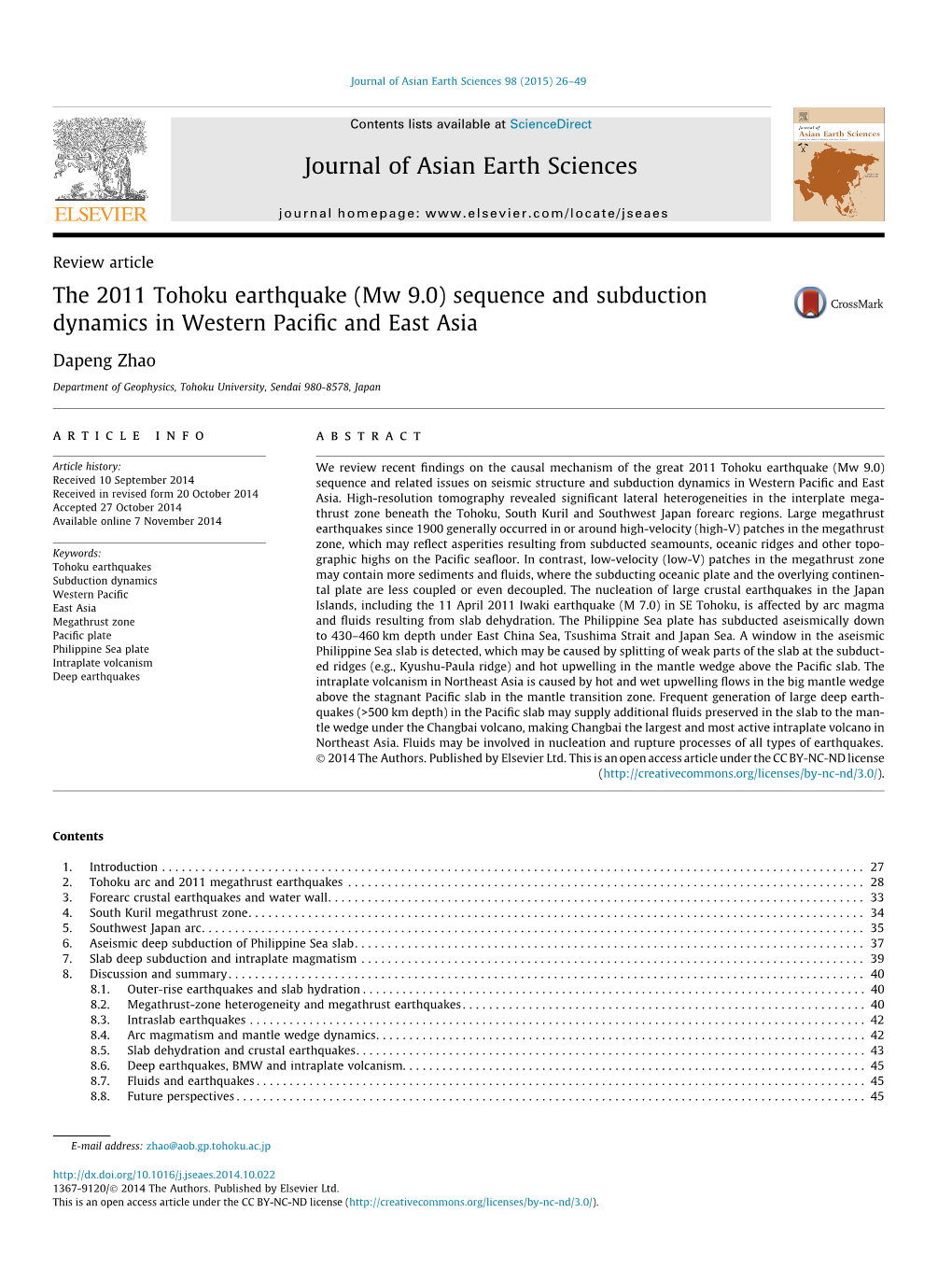 The 2011 Tohoku Earthquake (Mw 9.0) Sequence and Subduction Dynamics in Western Paciﬁc and East Asia