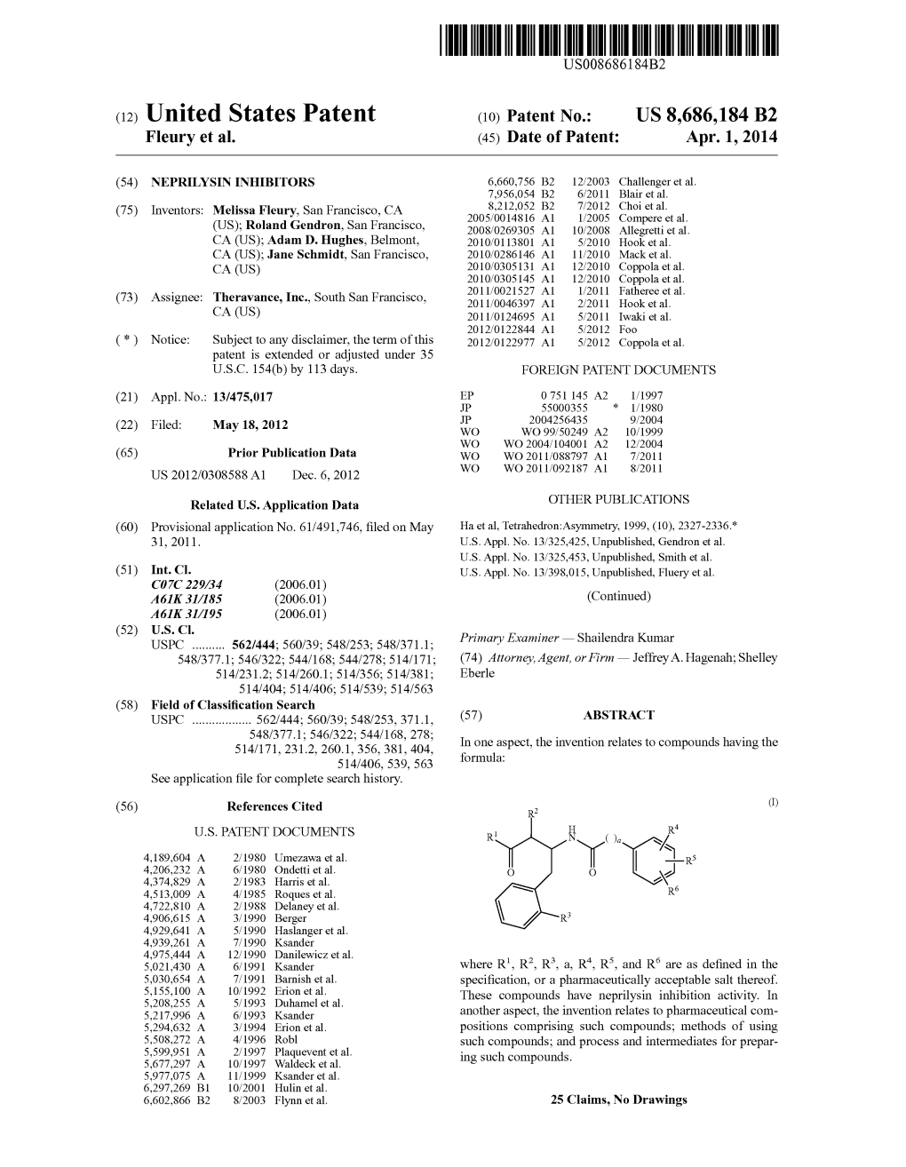 United States Patent (10) Patent No.: US 8,686,184 B2