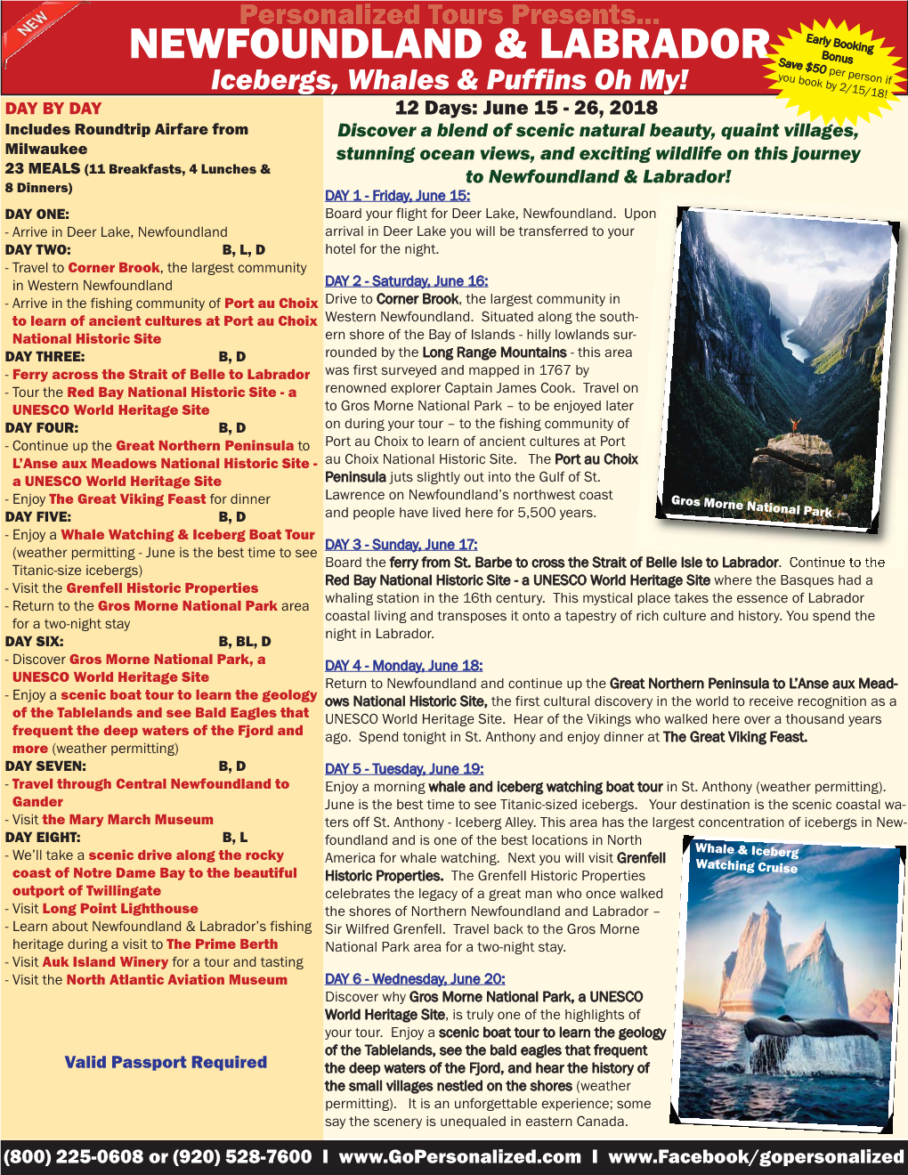 Newfoundland & Labrador Flyer PERSONALIZED TOURS 2018 Layout 1