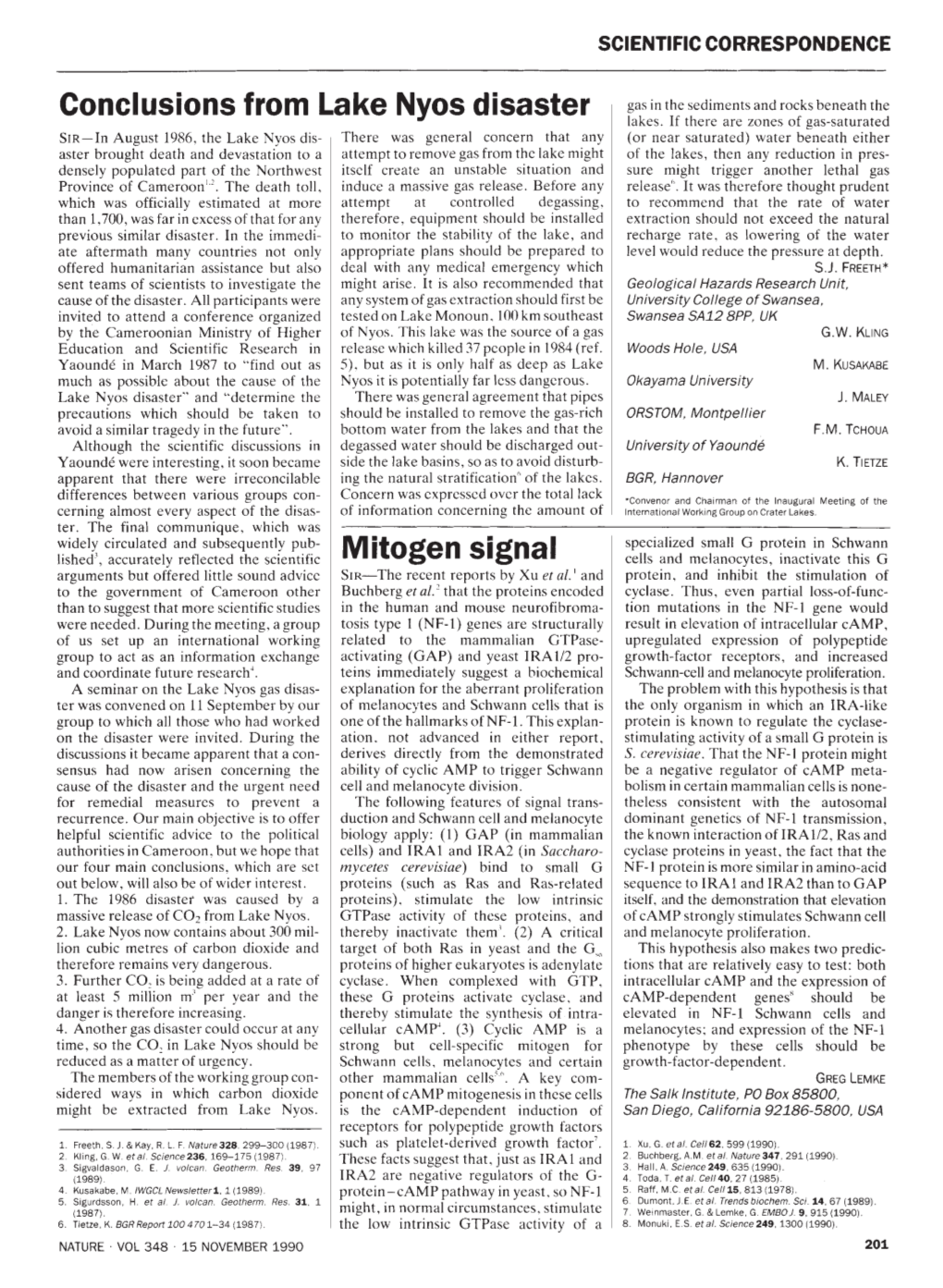 Conclusions from Lake Nyos Disaster Mitogen Signal