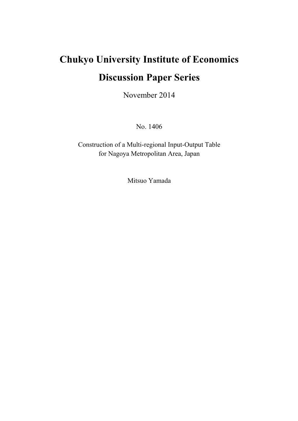 Chukyo University Institute of Economics Discussion Paper Series