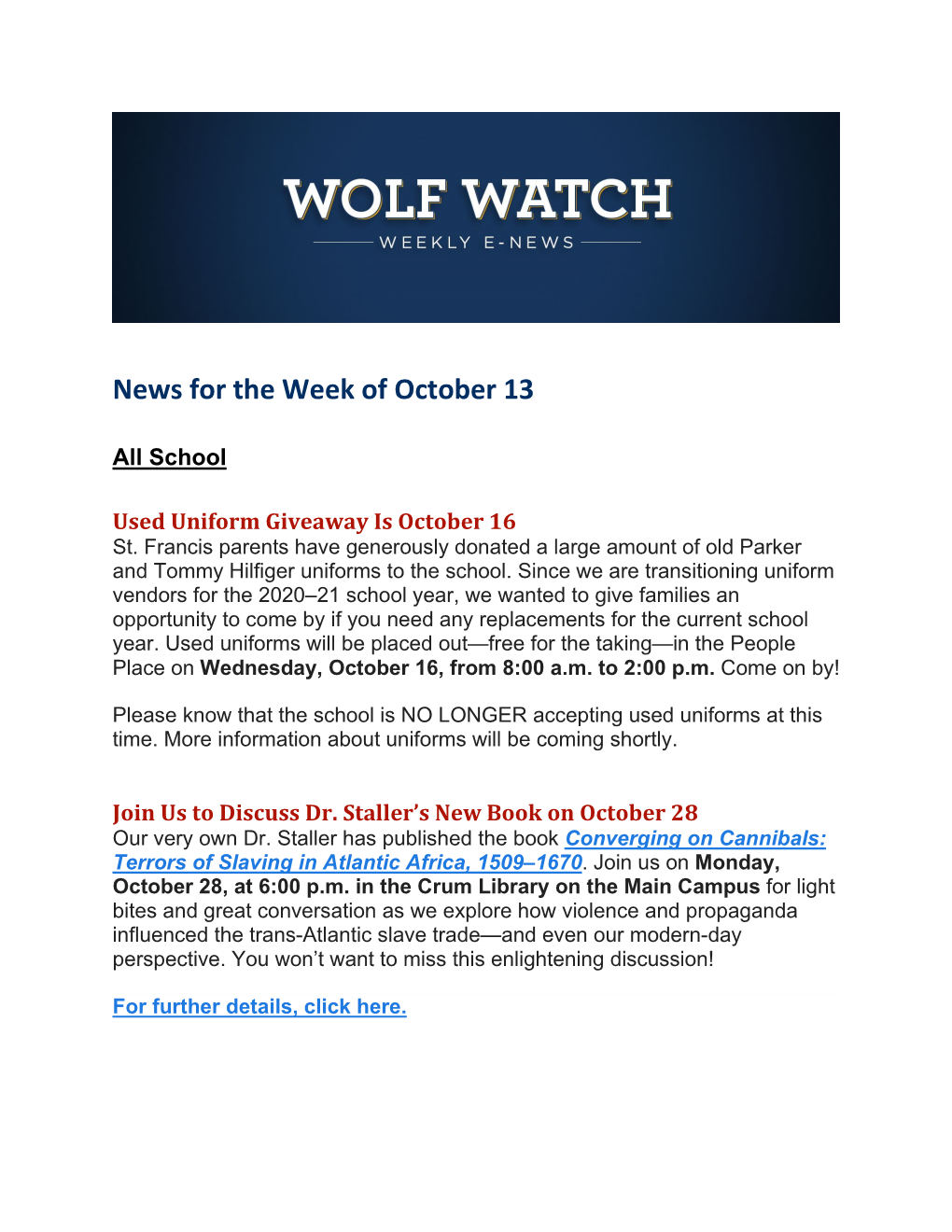News for the Week of October 13