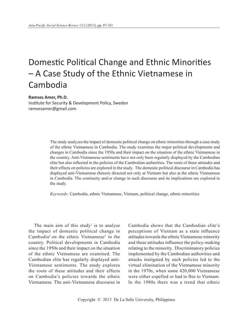 Domestic Political Change and Ethnic Minorities – a Case Study of the Ethnic Vietnamese In