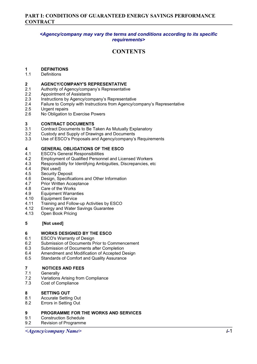 Part I: Conditions of Guaranteed Energy Savings Performance Contract