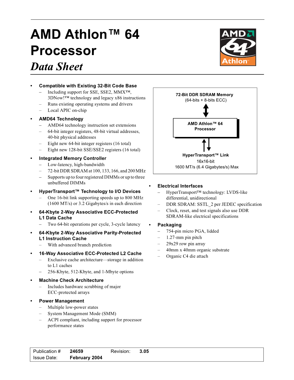 AMD Athlon 64 Processor Data Sheet (Public)