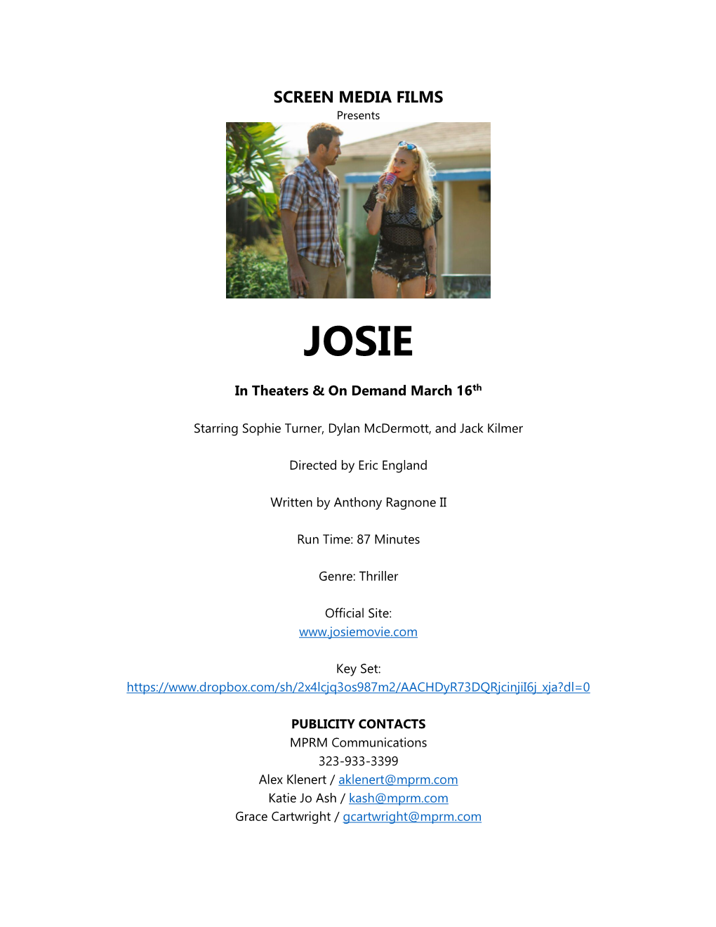 JOSIE in Theaters & on Demand March 16Th
