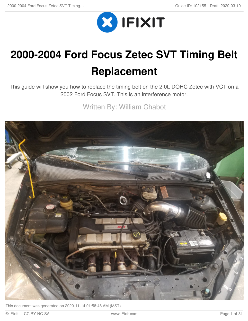 2000-2004 Ford Focus Zetec SVT Timing Belt Replacement