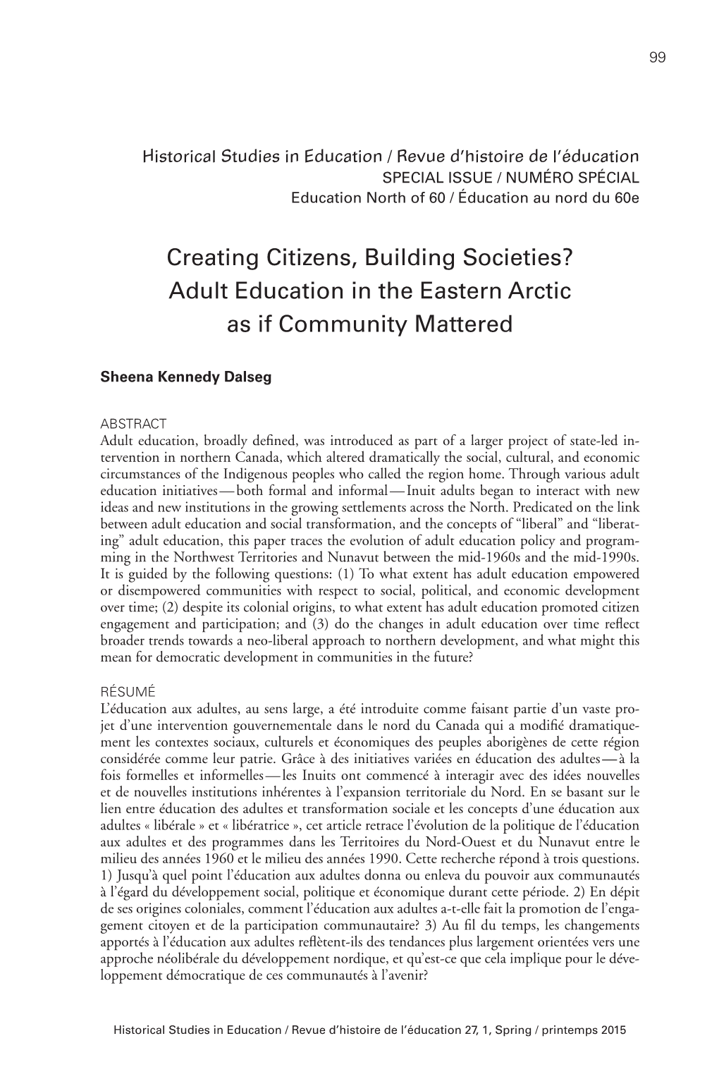 Adult Education in the Eastern Arctic As If Community Mattered