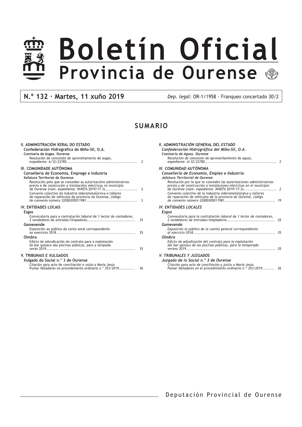 Boletín Oficial Provincia De Ourense