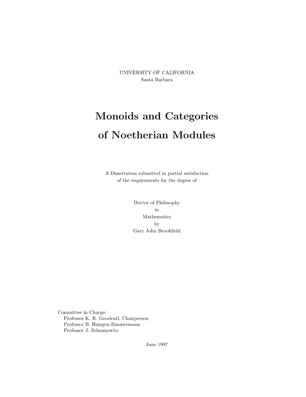 Monoids and Categories of Noetherian Modules