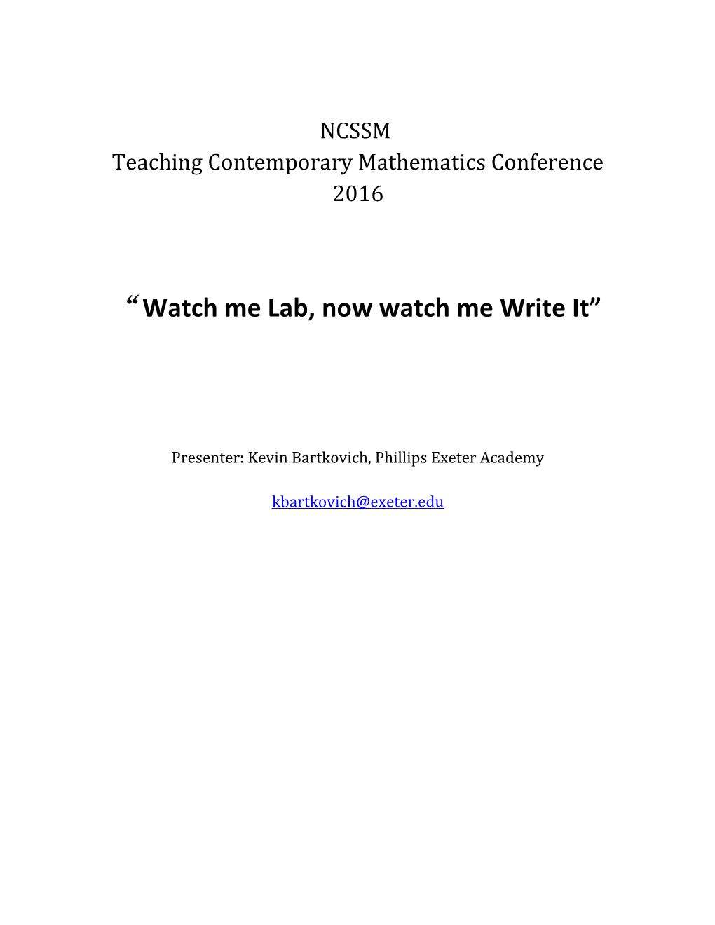 Teaching Contemporary Mathematics Conference 2016