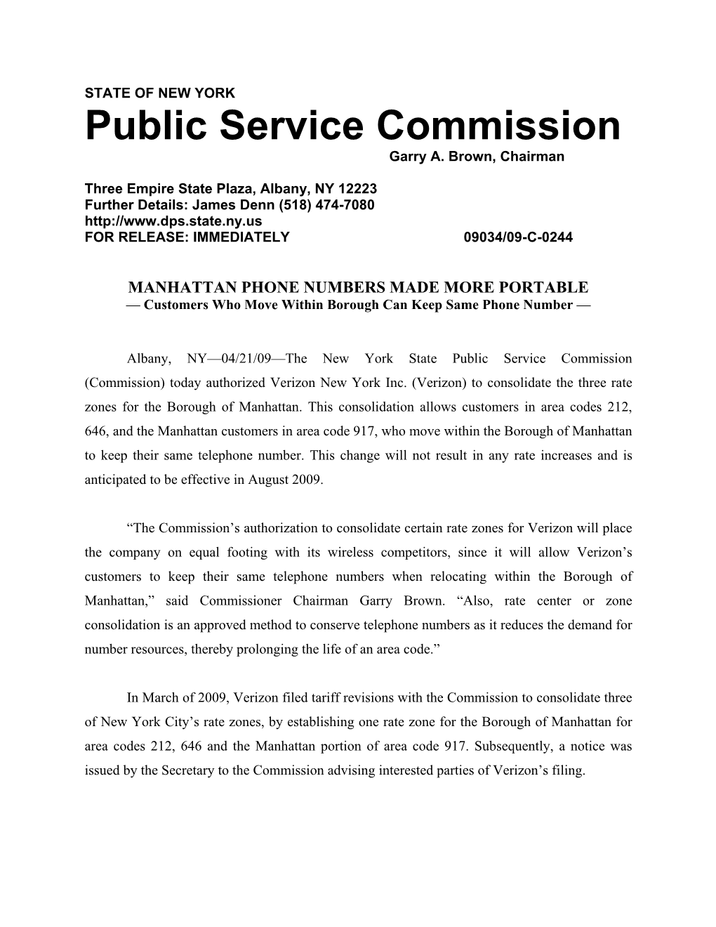 Public Service Commission Garry A