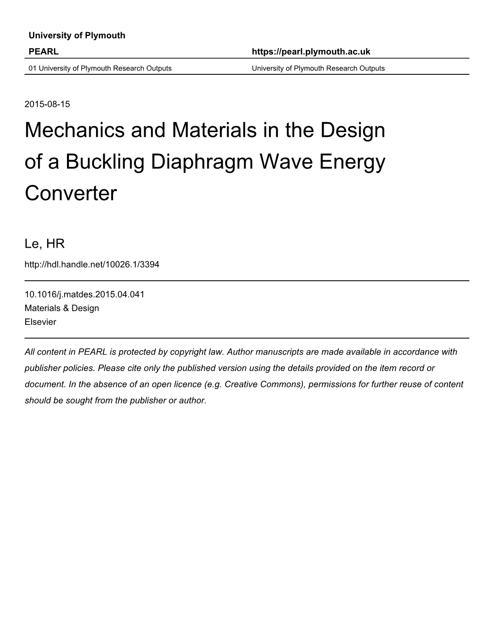 Mechanics and Materials in Design of a Buckling Diaphragm Wave Energy Converter