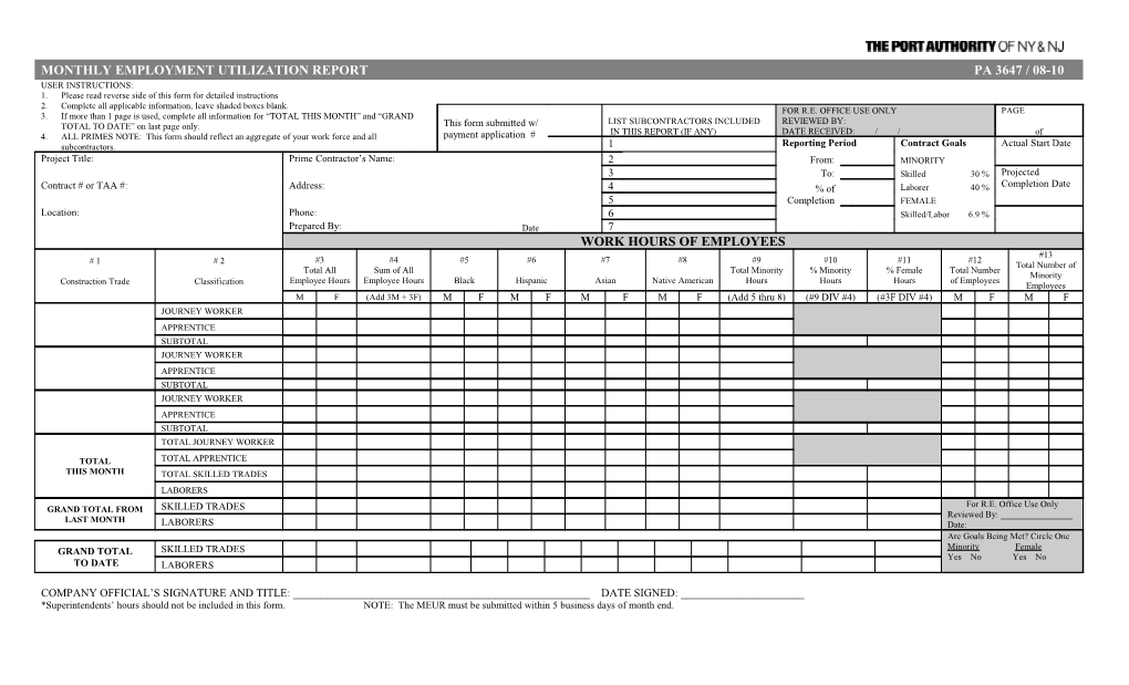 PA 3647: Monthly Employment Utilization Report
