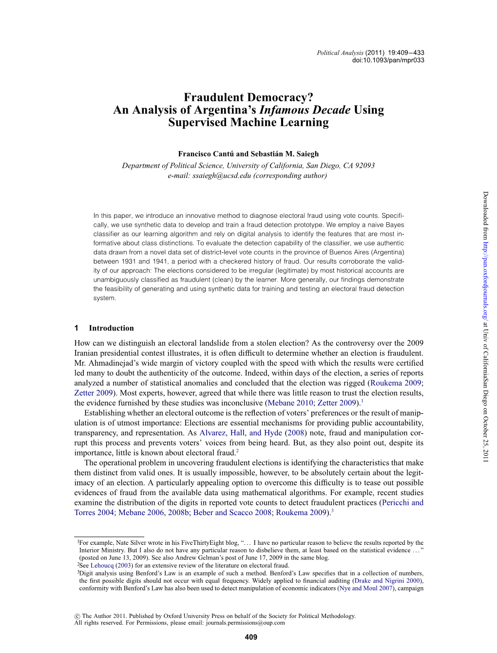 Fraudulent Democracy? an Analysis of Argentina's Infamous Decade