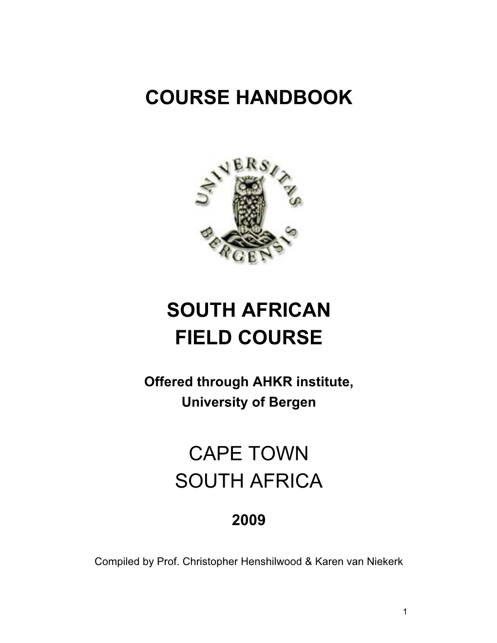 Course Handbook South African Field Course Cape