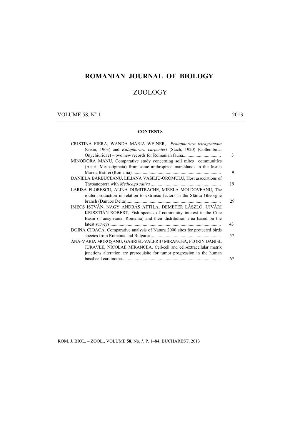 Romanian Journal of Biology1 Zoology