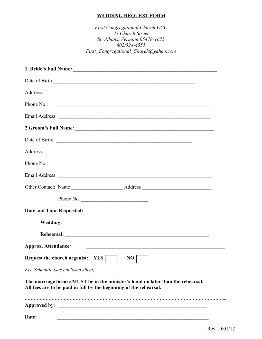 Wedding Request Form