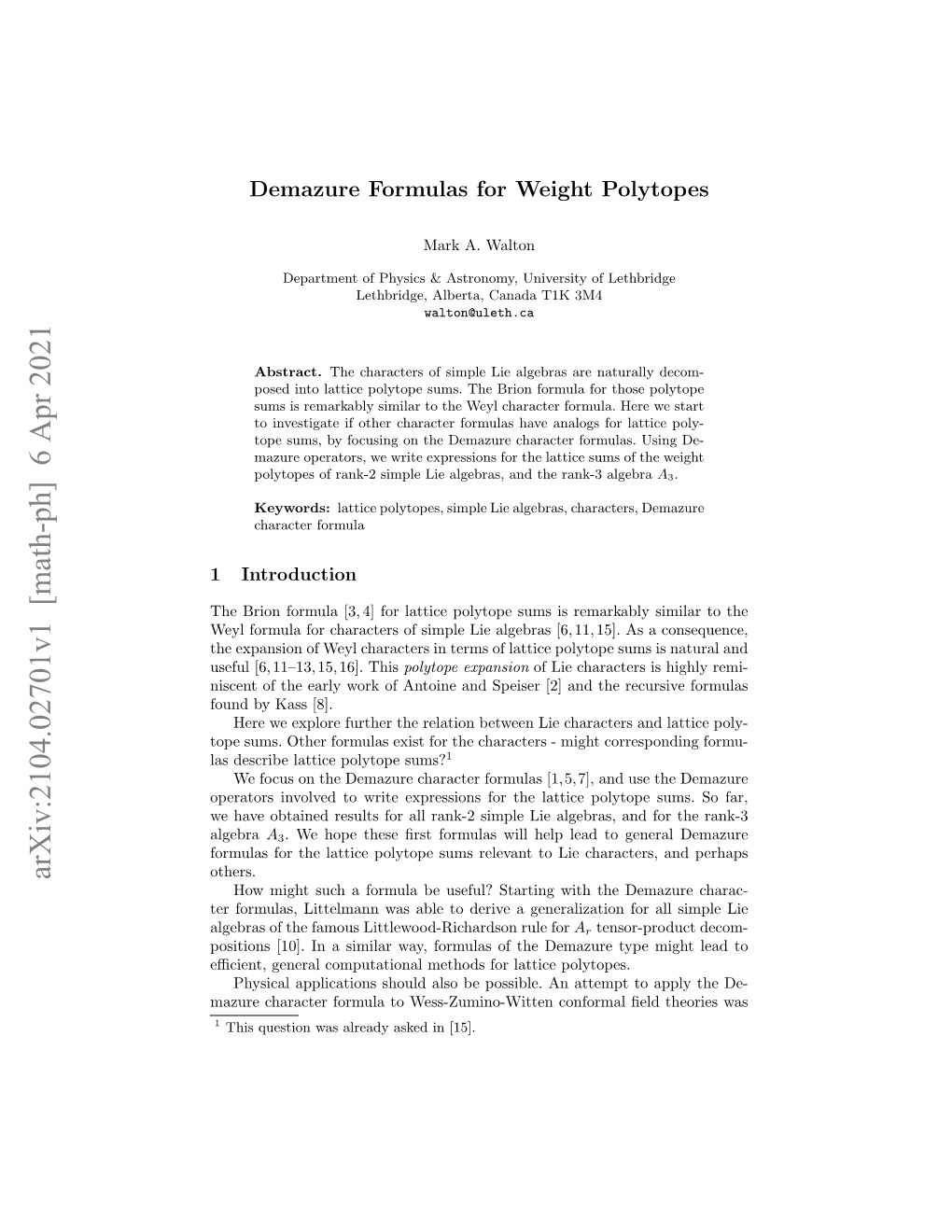 Demazure Formulas for Weight Polytopes