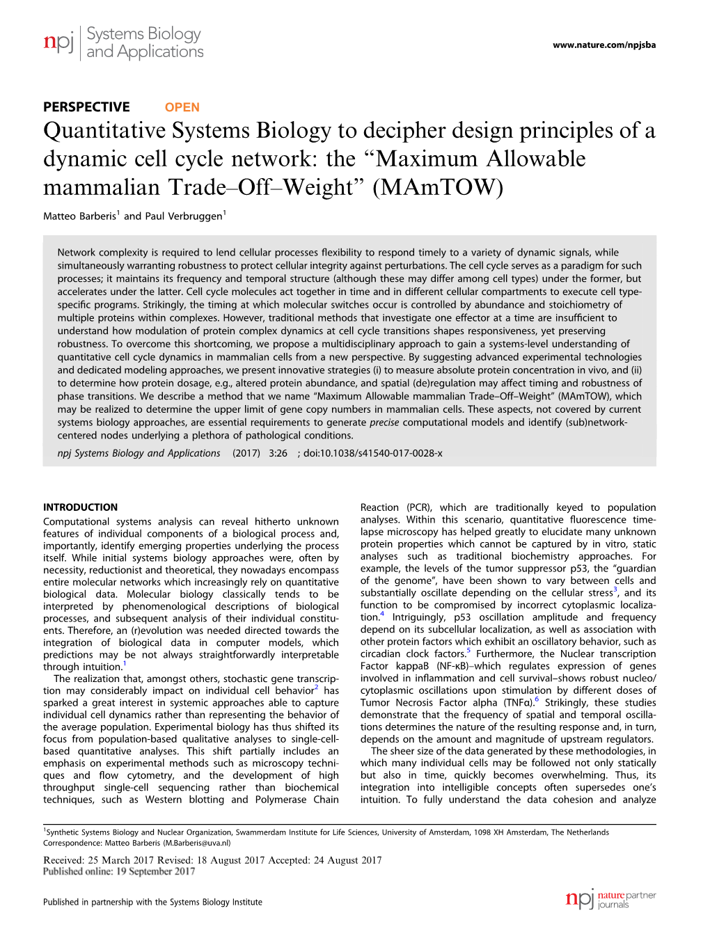 Quantitative Systems Biology to Decipher Design Principles of a Dynamic Cell Cycle Network: the “Maximum Allowable Mammalian Trade–Off–Weight” (Mamtow)