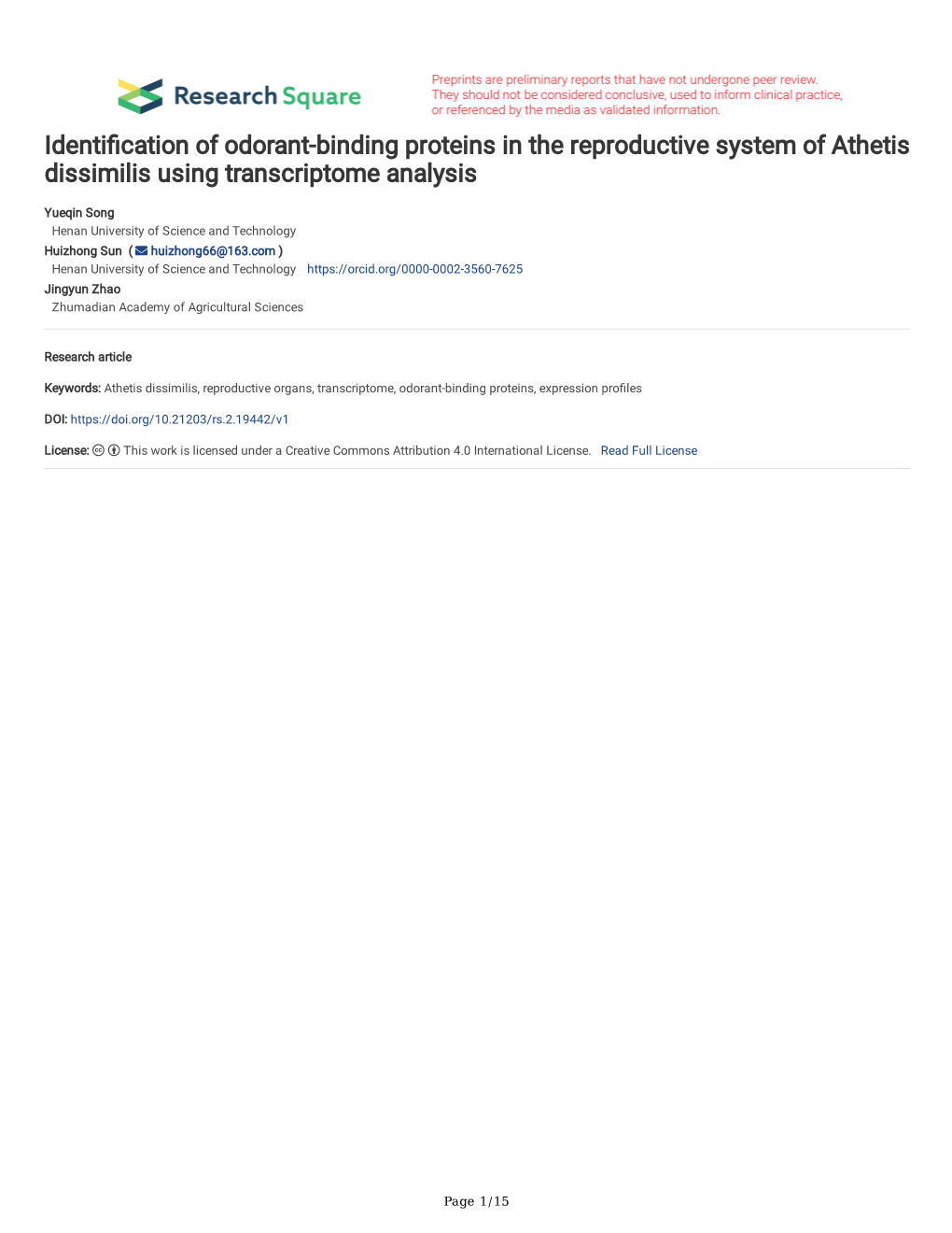 Identi Cation of Odorant-Binding Proteins in the Reproductive System