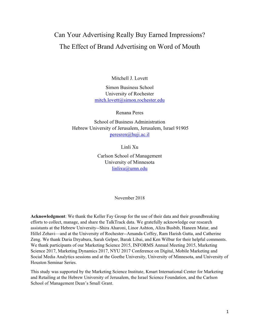 The Effect of Brand Advertising on Word of Mouth