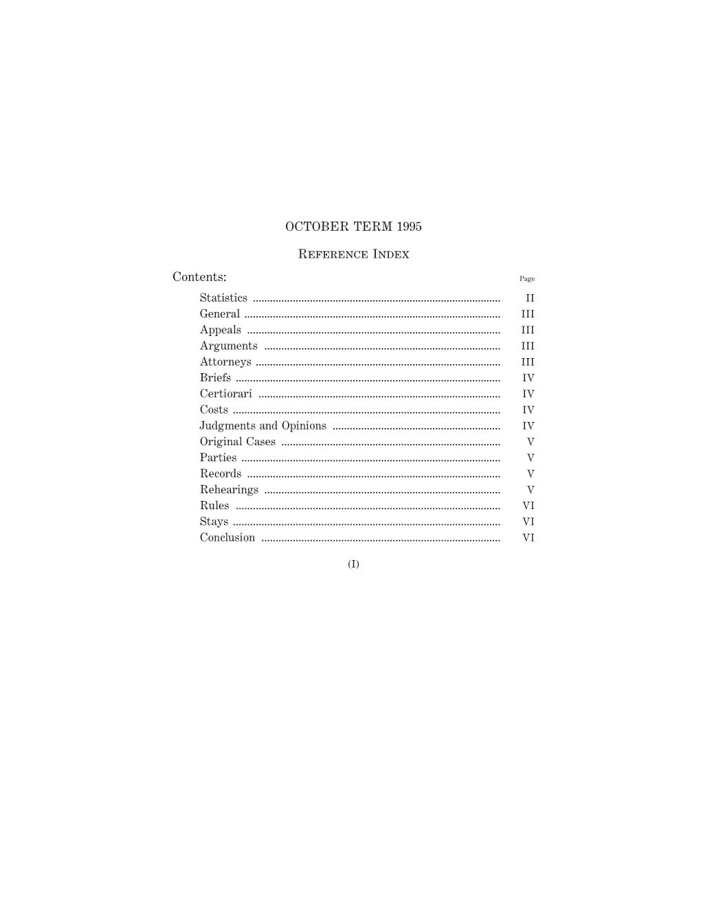 OCTOBER TERM 1995 Reference Index Contents