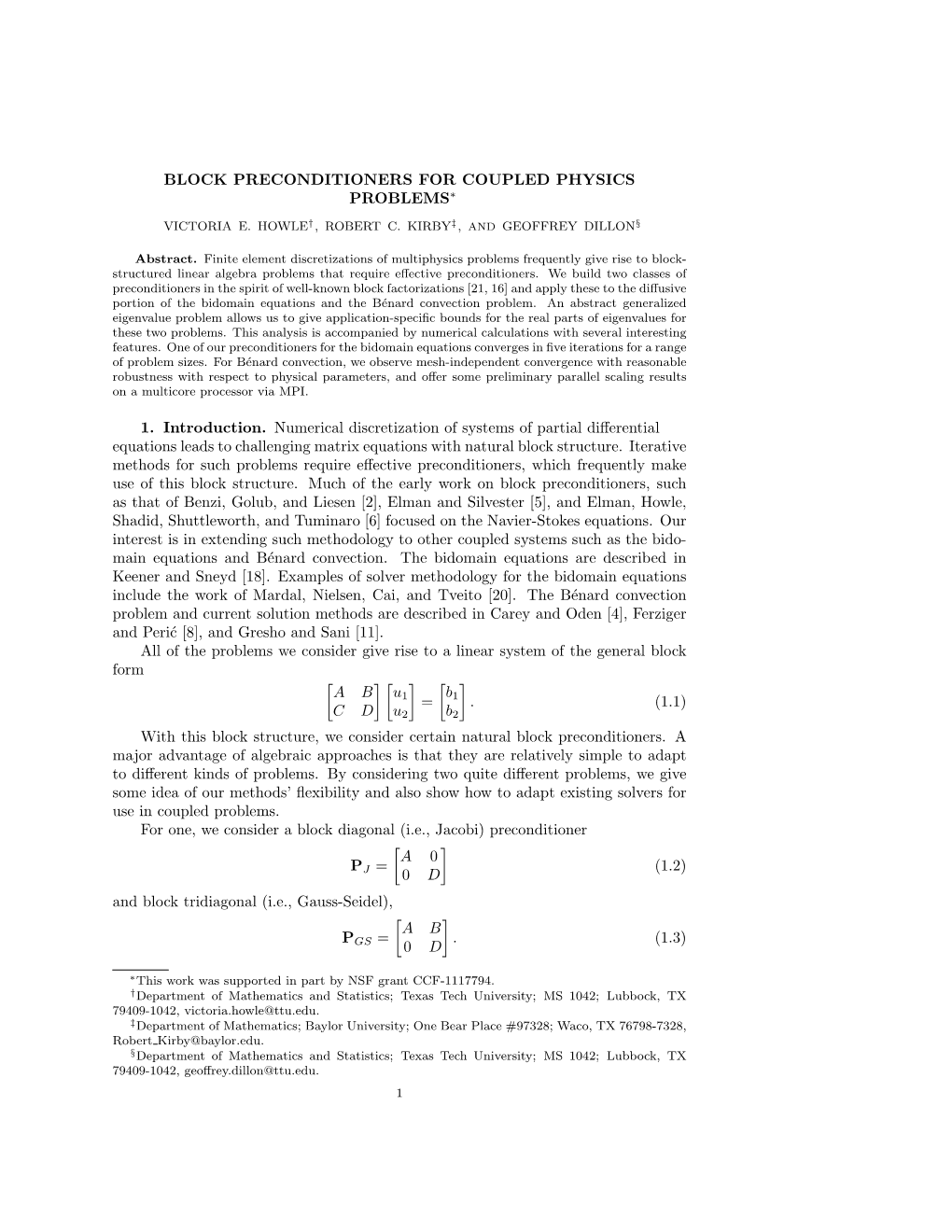 Block Preconditioners for Coupled Physics Problems∗