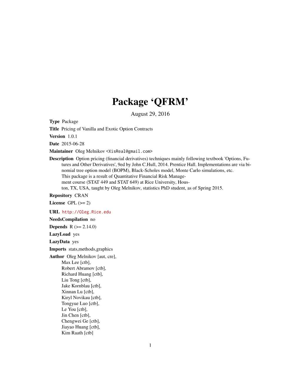 Package 'QFRM'
