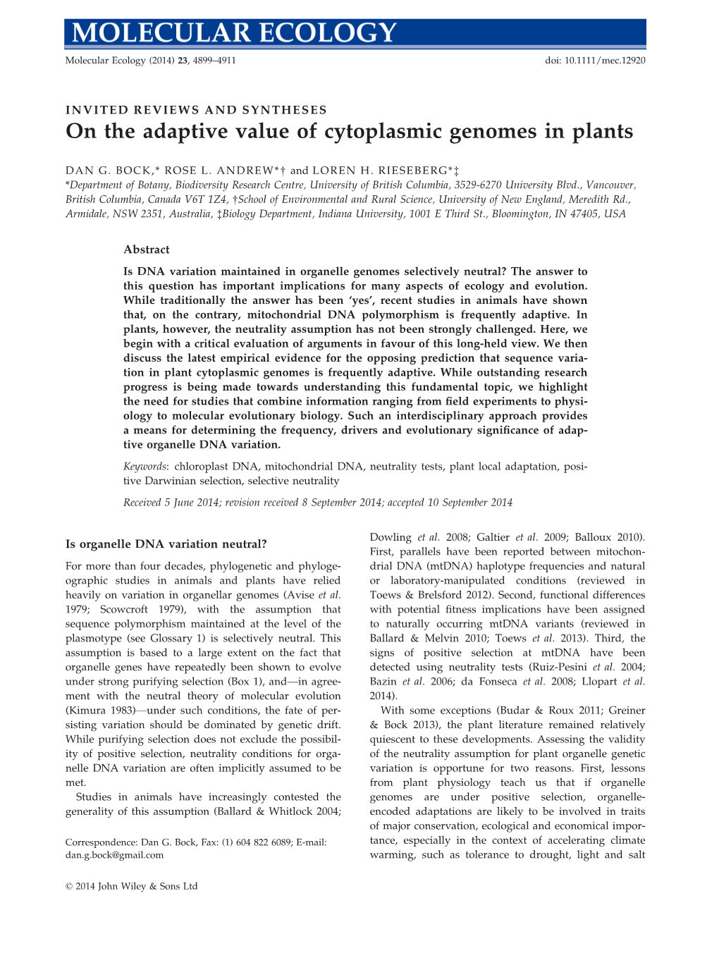 On the Adaptive Value of Cytoplasmic Genomes in Plants