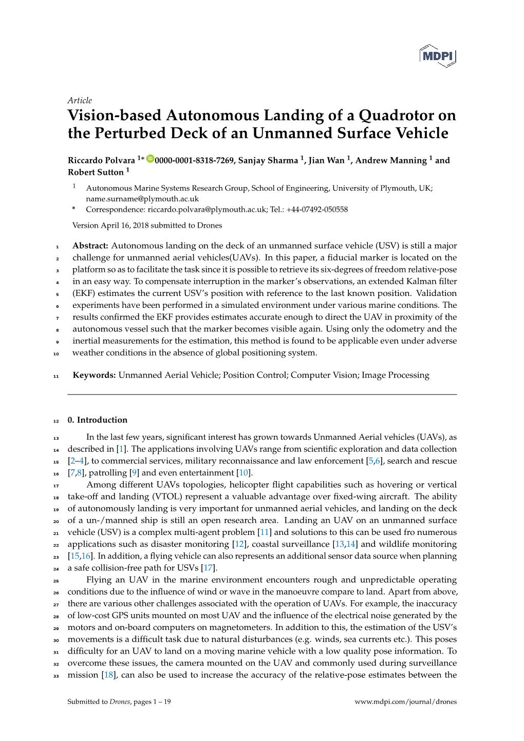 Vision-Based Autonomous Landing of a Quadrotor on the Perturbed Deck of an Unmanned Surface Vehicle