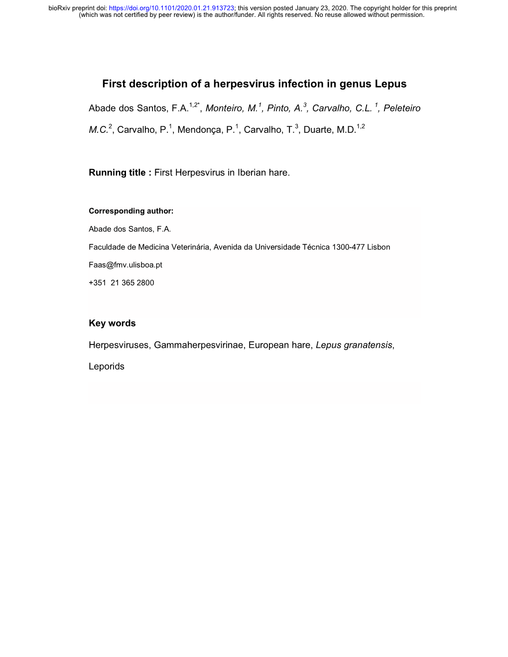 First Description of a Herpesvirus Infection in Genus Lepus