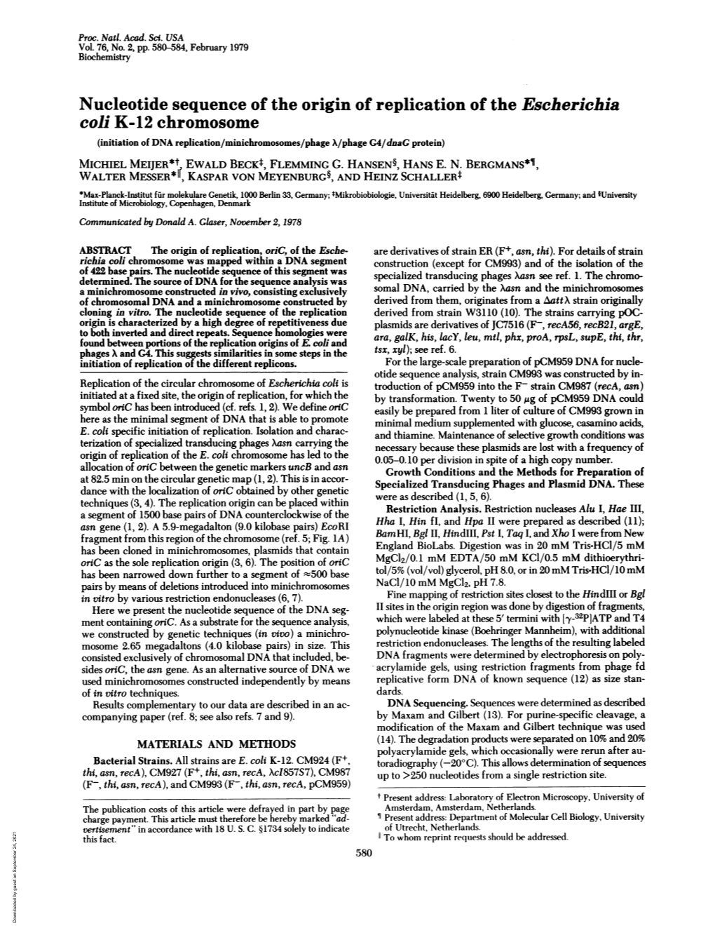 Nucleotide Sequence of the Origin of Replication of The