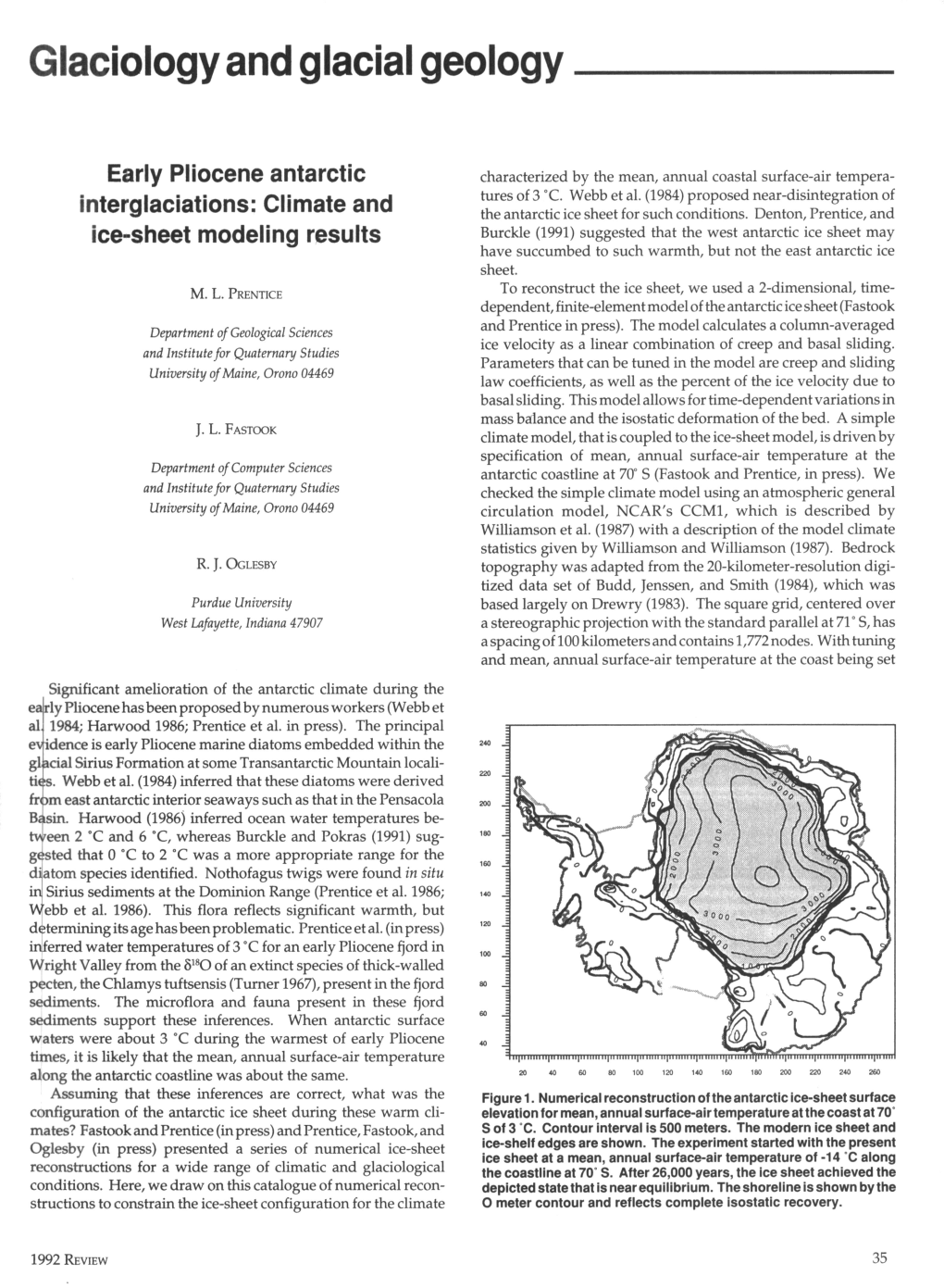 Glaciology and Glacial Geology Early Pliocene Antarctic Interglaciations