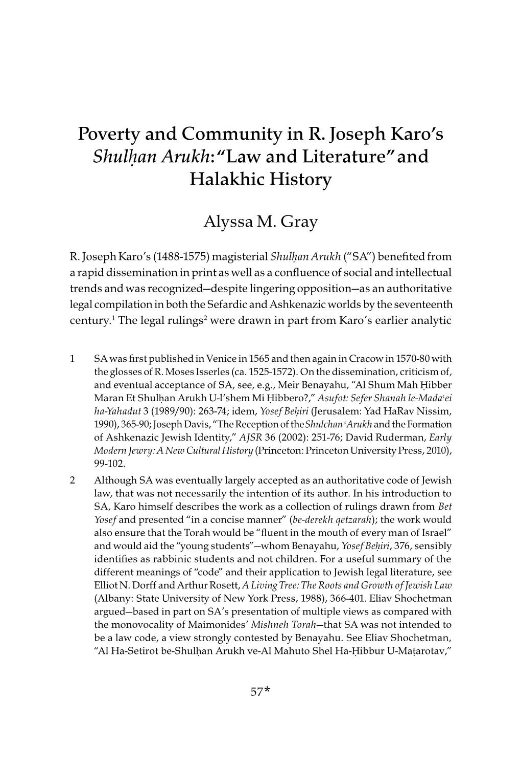 Poverty and Community in R. Joseph Karo's Shulḥan Arukh: “Law And